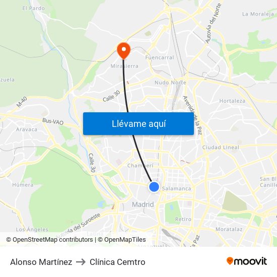 Alonso Martínez to Clínica Cemtro map