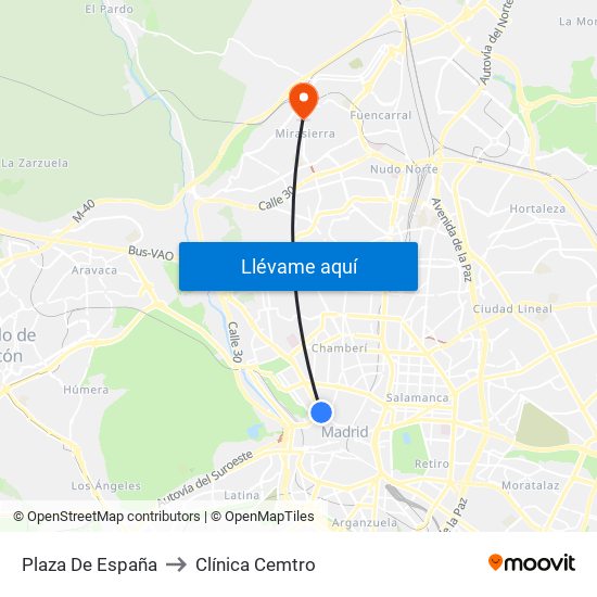 Plaza De España to Clínica Cemtro map