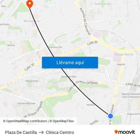 Plaza De Castilla to Clínica Cemtro map