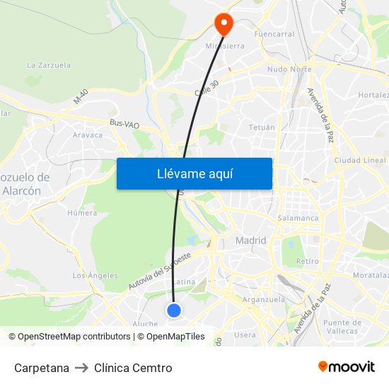 Carpetana to Clínica Cemtro map