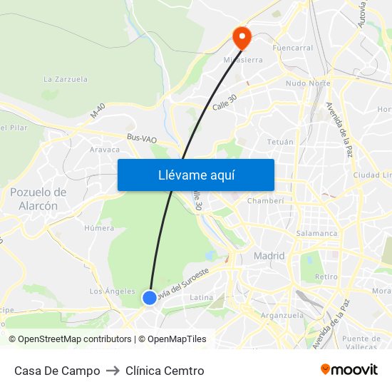 Casa De Campo to Clínica Cemtro map