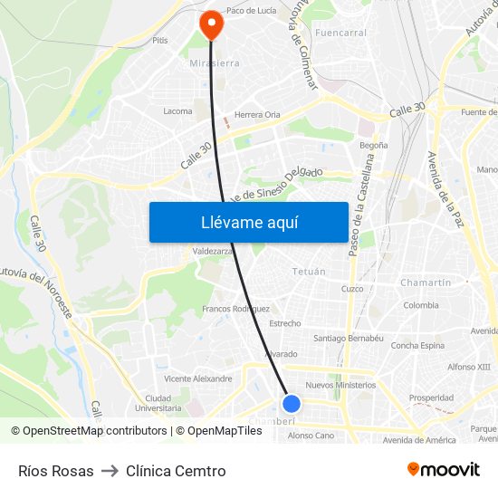 Ríos Rosas to Clínica Cemtro map