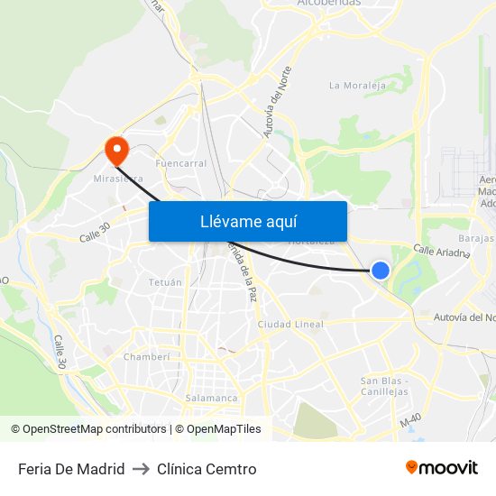 Feria De Madrid to Clínica Cemtro map