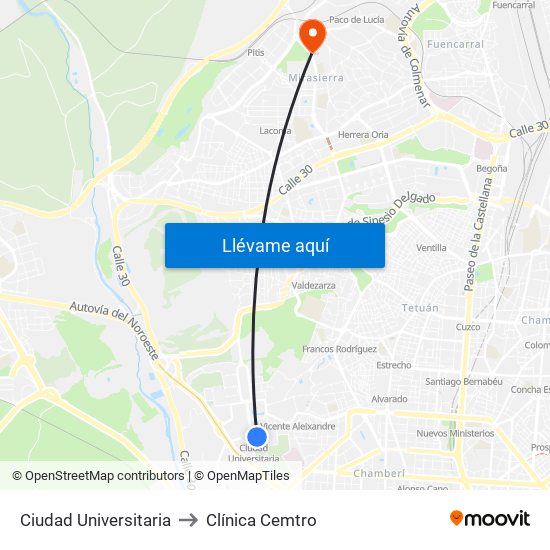 Ciudad Universitaria to Clínica Cemtro map