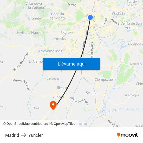 Madrid to Yuncler map