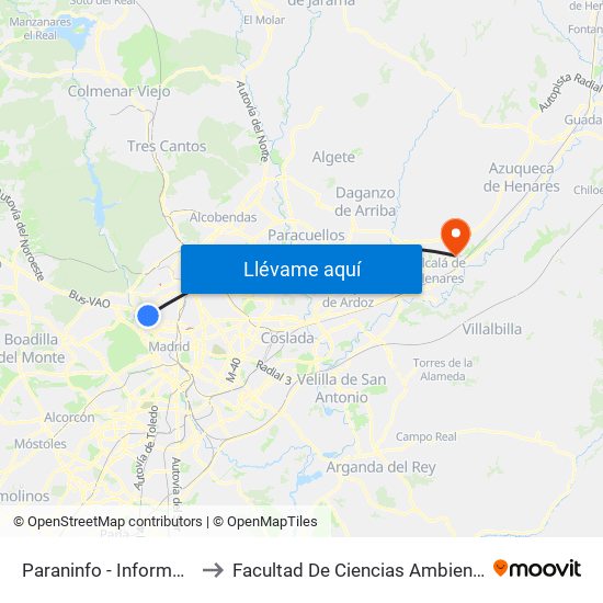 Paraninfo - Informática to Facultad De Ciencias Ambientales map