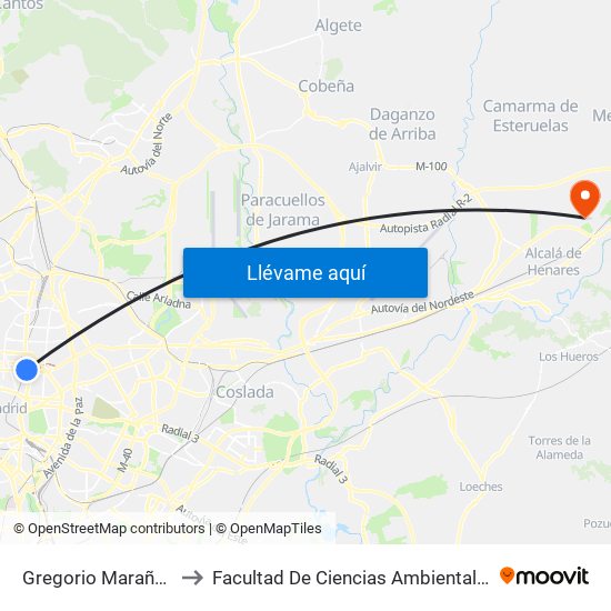 Gregorio Marañón to Facultad De Ciencias Ambientales map