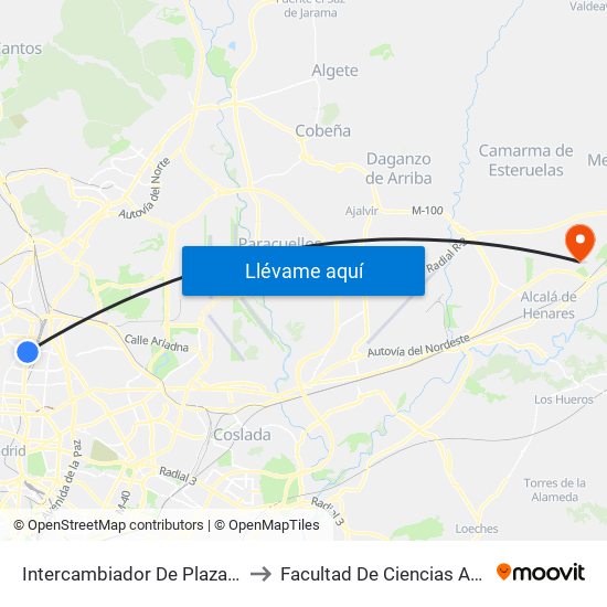 Intercambiador De Plaza De Castilla to Facultad De Ciencias Ambientales map
