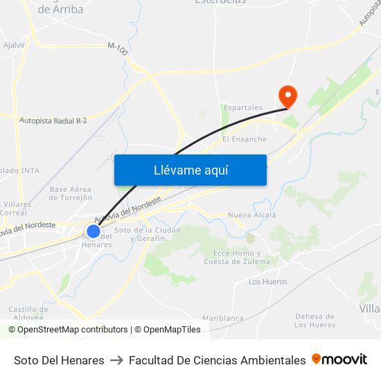 Soto Del Henares to Facultad De Ciencias Ambientales map