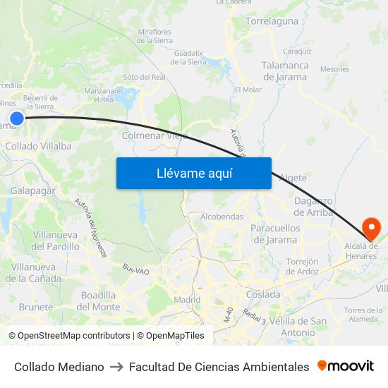 Collado Mediano to Facultad De Ciencias Ambientales map