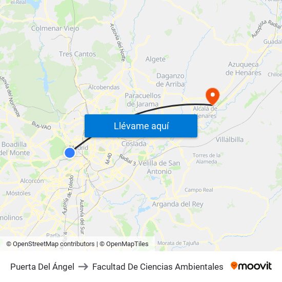 Puerta Del Ángel to Facultad De Ciencias Ambientales map