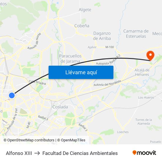 Alfonso XIII to Facultad De Ciencias Ambientales map