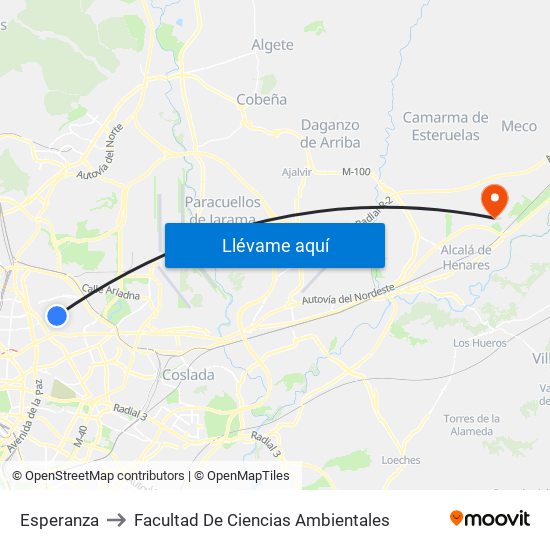 Esperanza to Facultad De Ciencias Ambientales map