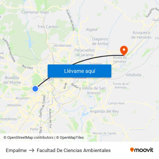 Empalme to Facultad De Ciencias Ambientales map