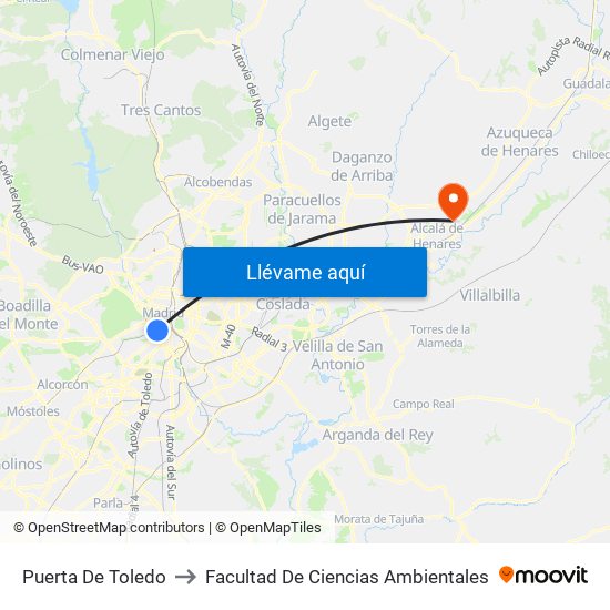 Puerta De Toledo to Facultad De Ciencias Ambientales map