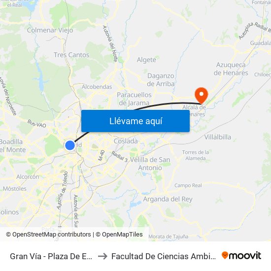 Gran Vía - Plaza De España to Facultad De Ciencias Ambientales map