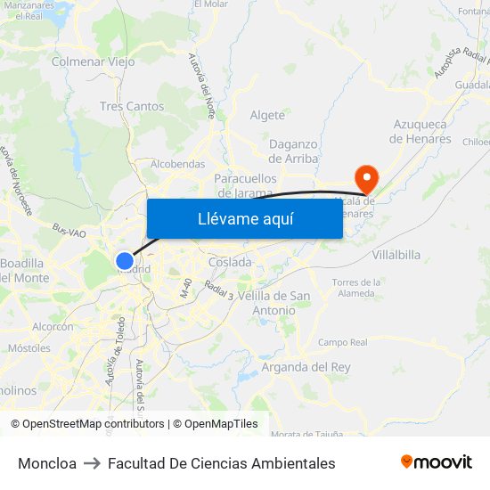 Moncloa to Facultad De Ciencias Ambientales map