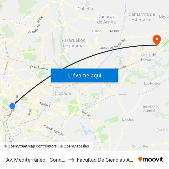 Av. Mediterráneo - Conde De Casal to Facultad De Ciencias Ambientales map