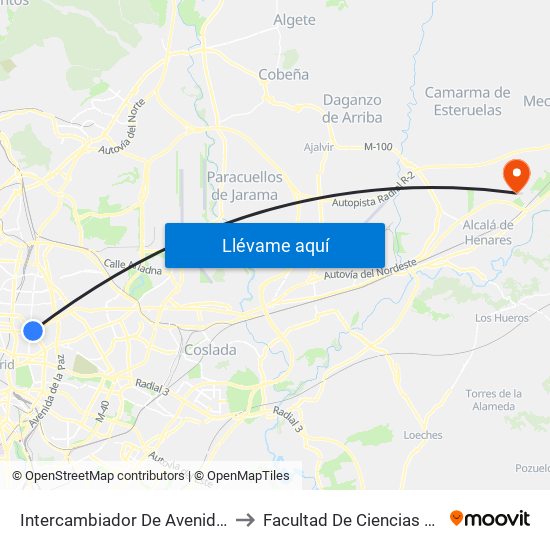 Intercambiador De Avenida De América to Facultad De Ciencias Ambientales map
