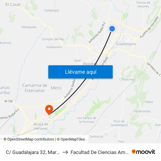 C/ Guadalajara 32, Marchamalo to Facultad De Ciencias Ambientales map