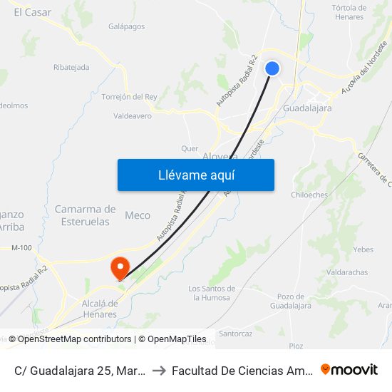 C/ Guadalajara 25, Marchamalo to Facultad De Ciencias Ambientales map