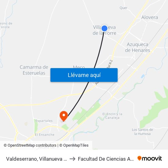 Valdeserrano, Villanueva De La Torre to Facultad De Ciencias Ambientales map