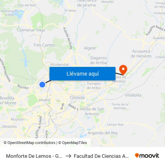 Monforte De Lemos - Ganapanes to Facultad De Ciencias Ambientales map
