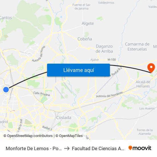 Monforte De Lemos - Polideportivo to Facultad De Ciencias Ambientales map