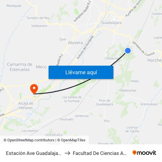 Estación Ave Guadalajara - Yebes to Facultad De Ciencias Ambientales map