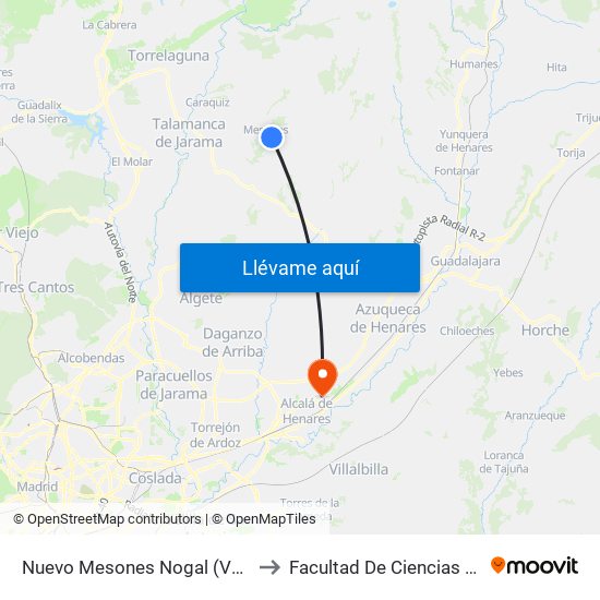 Nuevo Mesones Nogal (Vuelta), El Casar to Facultad De Ciencias Ambientales map