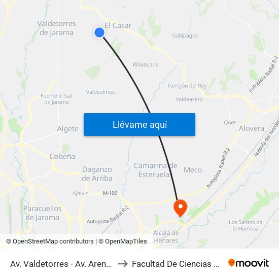 Av. Valdetorres - Av. Arenales, El Casar to Facultad De Ciencias Ambientales map