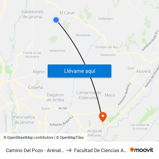 Camino Del Pozo - Arenales, El Casar to Facultad De Ciencias Ambientales map