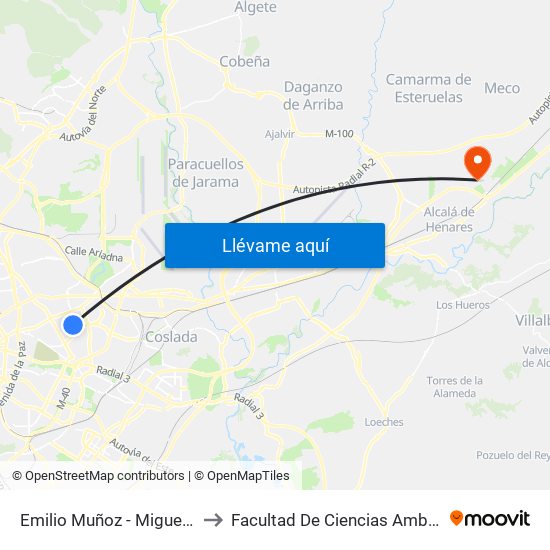 Emilio Muñoz - Miguel Yuste to Facultad De Ciencias Ambientales map