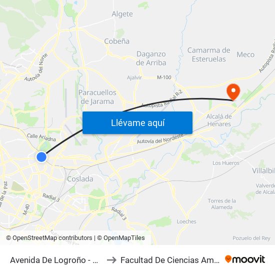 Avenida De Logroño - Canillejas to Facultad De Ciencias Ambientales map