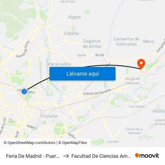 Feria De Madrid - Puerta Norte to Facultad De Ciencias Ambientales map