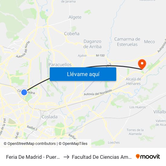 Feria De Madrid - Puerta Norte to Facultad De Ciencias Ambientales map