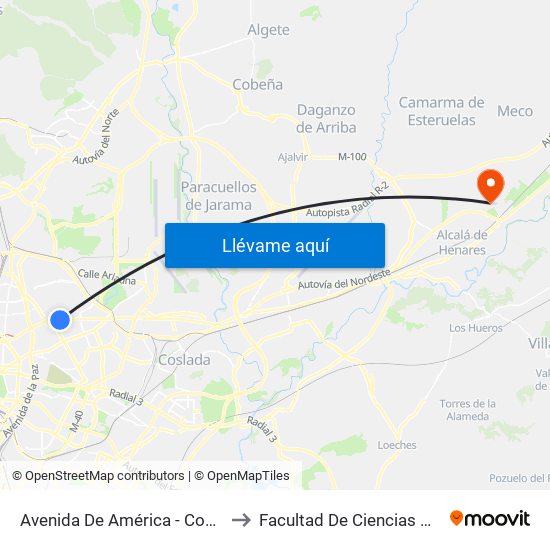 Avenida De América - Conde De Orgaz to Facultad De Ciencias Ambientales map