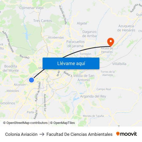 Colonia Aviación to Facultad De Ciencias Ambientales map