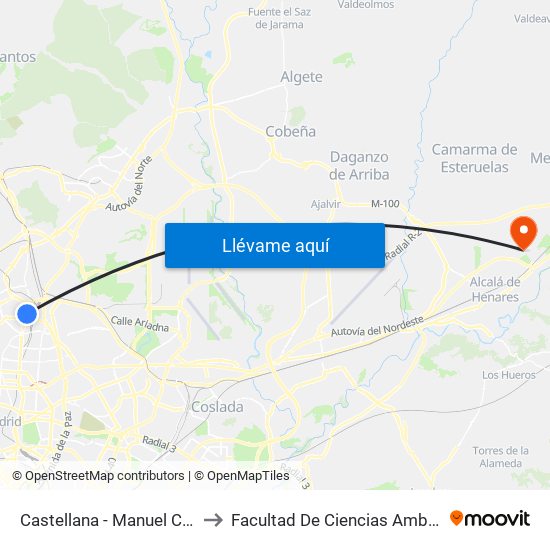Castellana - Manuel Caldeiro to Facultad De Ciencias Ambientales map