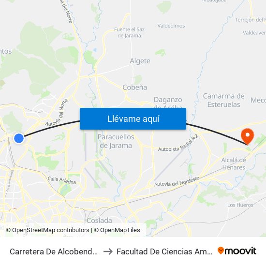 Carretera De Alcobendas - M40 to Facultad De Ciencias Ambientales map