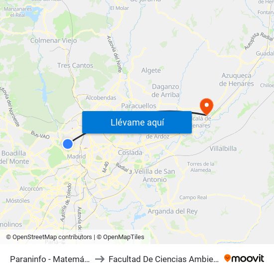 Paraninfo - Matemáticas to Facultad De Ciencias Ambientales map