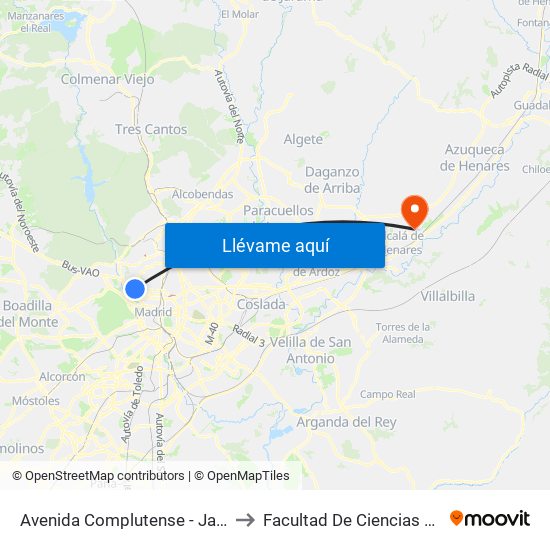 Avenida Complutense - Jardín Botánico to Facultad De Ciencias Ambientales map