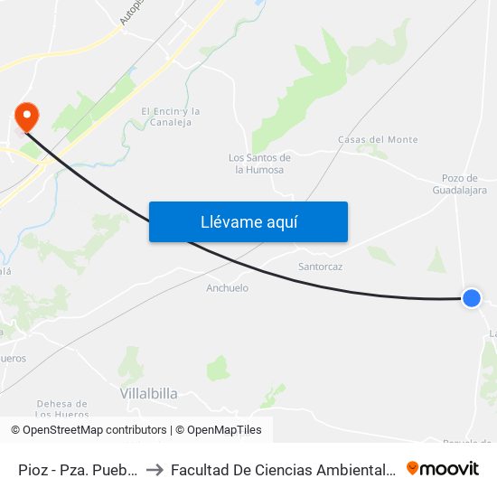 Pioz - Pza. Pueblo to Facultad De Ciencias Ambientales map