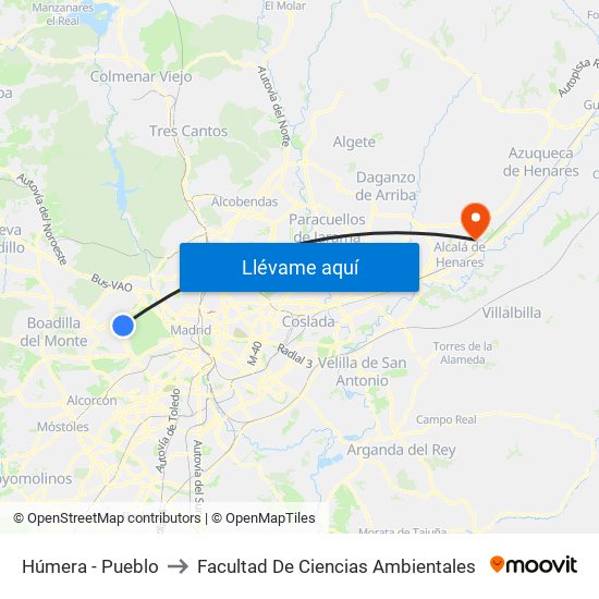 Húmera - Pueblo to Facultad De Ciencias Ambientales map