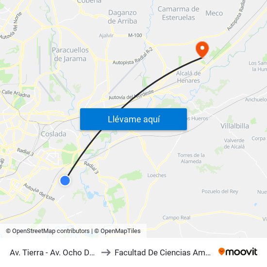 Av. Tierra - Av. Ocho De Marzo to Facultad De Ciencias Ambientales map