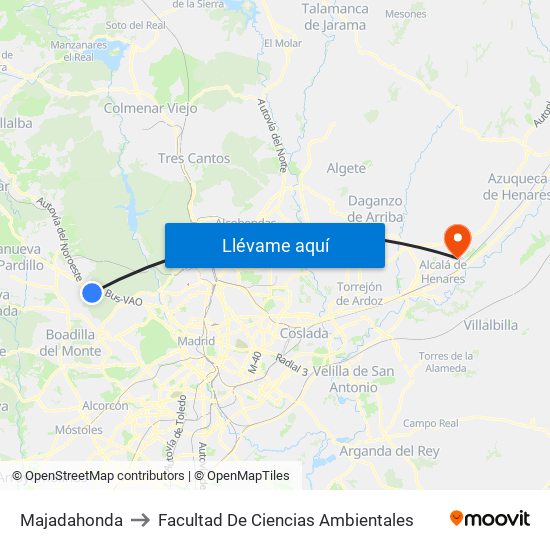 Majadahonda to Facultad De Ciencias Ambientales map