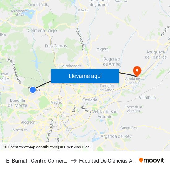 El Barrial - Centro Comercial Pozuelo to Facultad De Ciencias Ambientales map