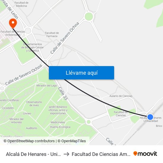 Alcalá De Henares - Universidad to Facultad De Ciencias Ambientales map