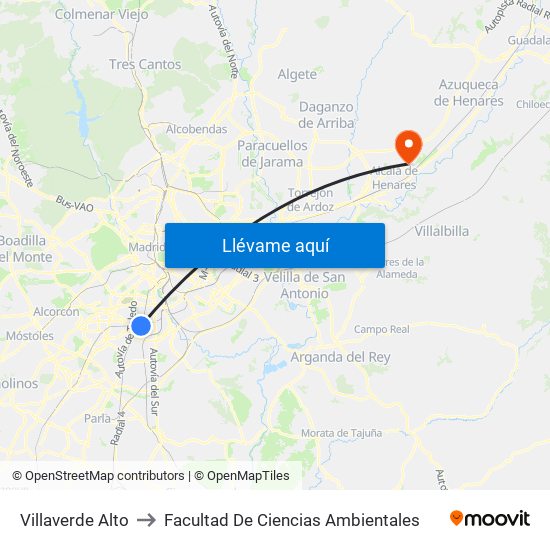 Villaverde Alto to Facultad De Ciencias Ambientales map