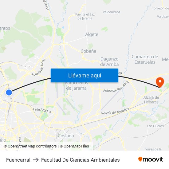 Fuencarral to Facultad De Ciencias Ambientales map